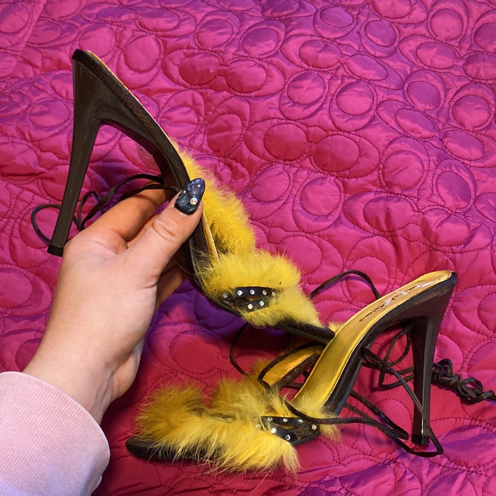 Sexy lace up heels with real rabbit fur
